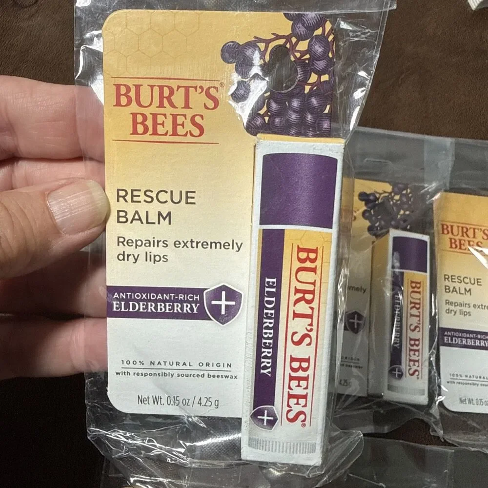 6 Pack Lot Burt's Bees Rescue Balm Antioxidant-Rich Elderberry 0.15 oz